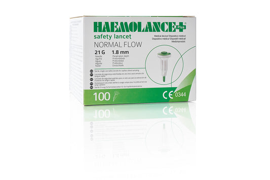 Haemolance Plus Normal Flow Sicherheits-Lanzetten 21G (0,30mm) x 1,8mm